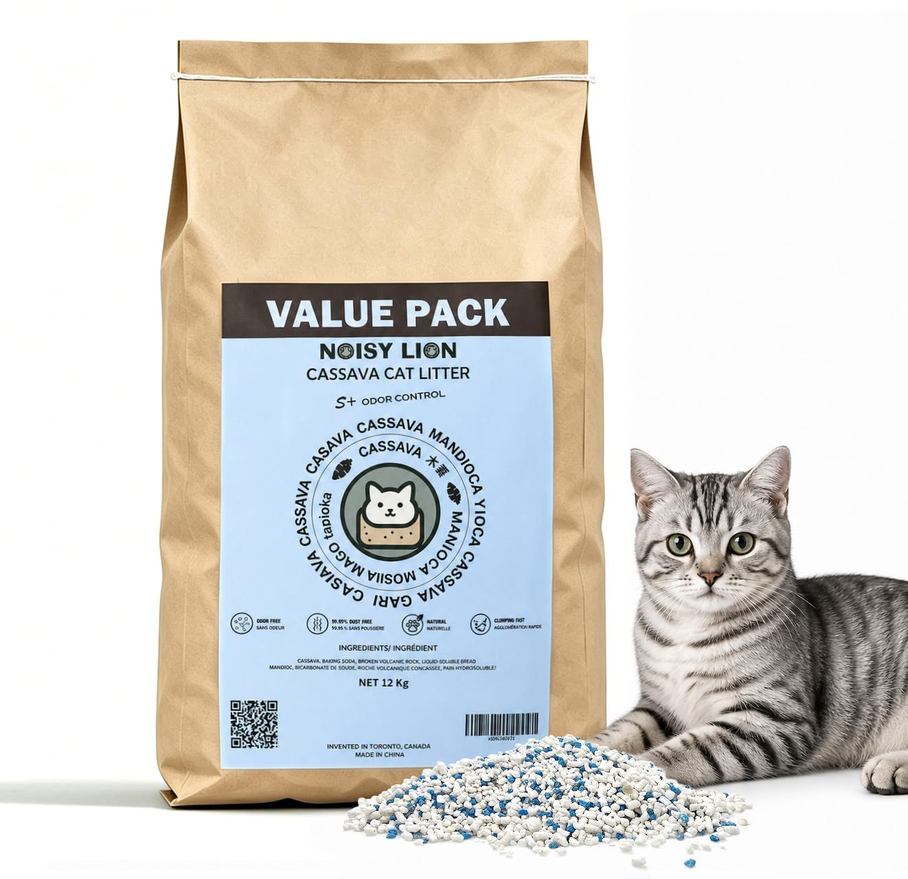 Noisy Lion 12kg Cassava Cat Litter - unscented bulk bag